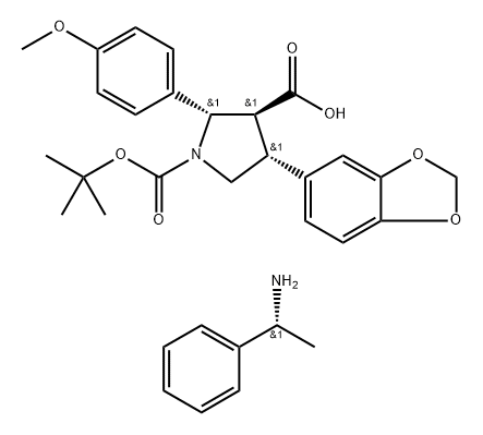 (R)-1-phenylethanaMine (2S,3S,4R)-4-(benzo[d][1,3]dioxol-5-yl)-1-(tert-butoxycarbonyl)-2-(4-Methoxyphenyl)pyrrolidine-3-carboxylate 구조식 이미지