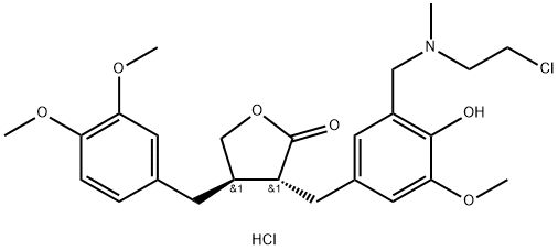 2(3H)-Furanone, 3-[[3-[[(2-chloroethyl)methylamino]methyl]-4-hydroxy-5-methoxyphenyl]methyl]-4-[(3,4-dimethoxyphenyl)methyl]dihydro-, hydrochloride, (3R,4R)- (9CI) Structure