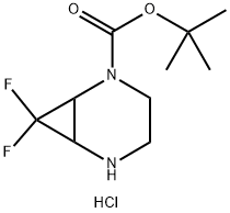 2,5-Diazabicyclo[4.1.0]heptane-2-carboxylic acid, 7,7-difluoro-, 1,1-dimethylethyl ester, hydrochloride (1:1) Structure