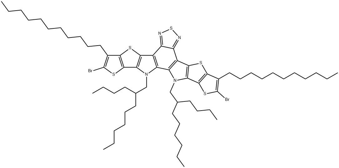 Dithieno[2'',3'':4',5']thieno[2',3':4,5]pyrrolo[3,2-e:2',3'-g][2,1,3]benzothiadiazole, 2,10-dibromo-12,13-bis(2-butyloctyl)-12,13-dihydro-3,9-diundecyl- Structure