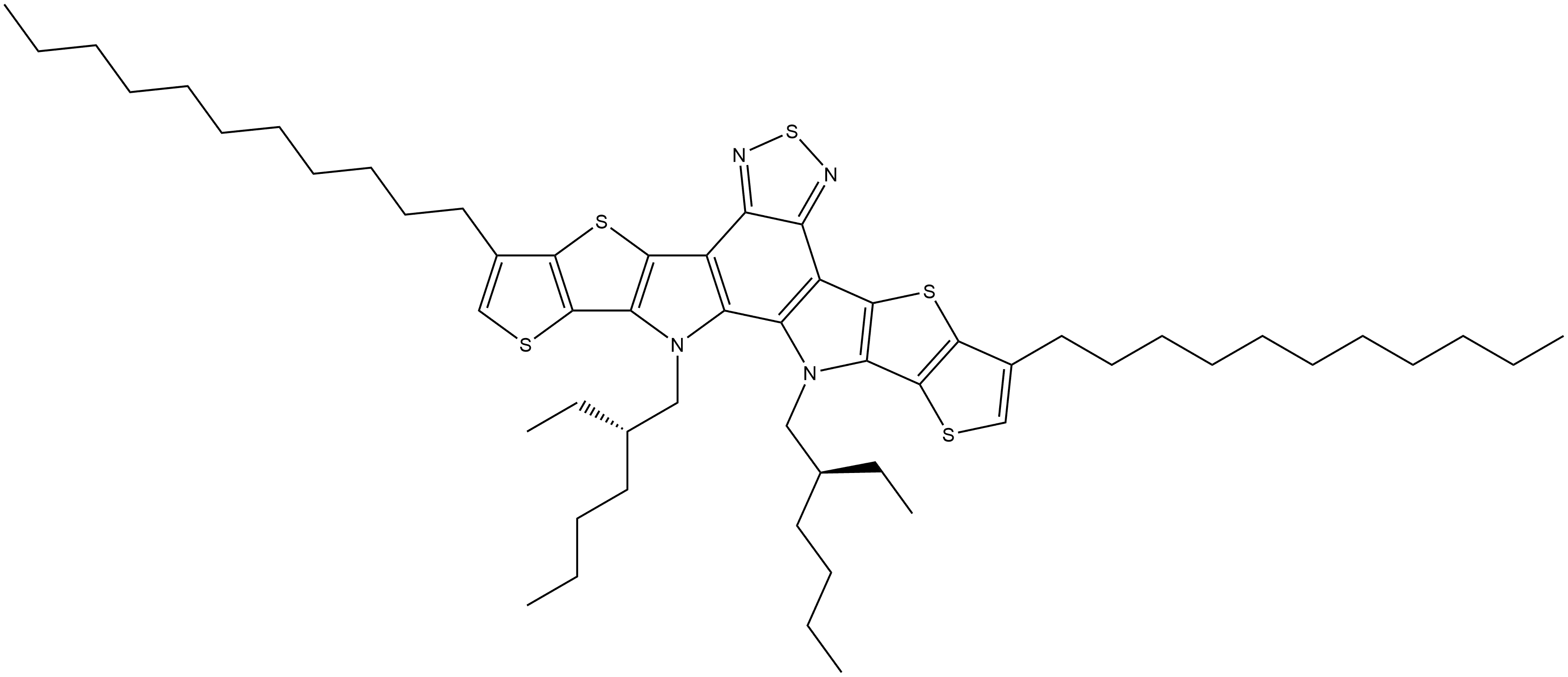 Dithieno[2'',3'':4',5']thieno[2',3':4,5]pyrrolo[3,2-e:2',3'-g][2,1,3]benzothiadiazole, 12,13-bis[(2S)-2-ethylhexyl]-12,13-dihydro-3,9-diundecyl- Structure