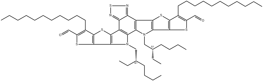 Dithieno[2'',3'':4',5']thieno[2',3':4,5]pyrrolo[3,2-e:2',3'-g][2,1,3]benzothiadiazole-2,10-dicarboxaldehyde, 12,13-bis[(2S)-2-ethylhexyl]-12,13-dihydro-3,9-diundecyl- Structure