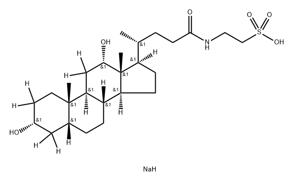 Ethanesulfonic acid, 2-[[(3α,5β,12α)-3,12-dihydroxy-24-oxocholan-24-yl-2,2,4,4,11,11-d6]amino]-, sodium salt (1:1) 구조식 이미지