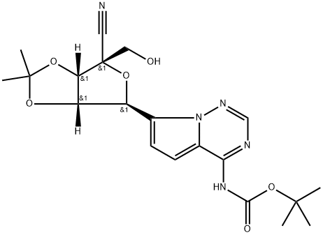 tert-Butyl (7-((3aS,4S,6R,6aS)-6-cyano-6-(hydroxymethyl)-2,2-dimethyltetrahydrofuro[3,4-d][1,3]dioxol-4-yl)pyrrolo[2,1-f][1,2,4]triazin-4-yl)carbamate Structure