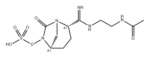 (2S,5R)-2-(N-(2-acetamidoethyl)carbamimidoyl)-7-oxo-1,6-diazabicyclo[3.2.1]octan-6-yl hydrogensulfate Structure