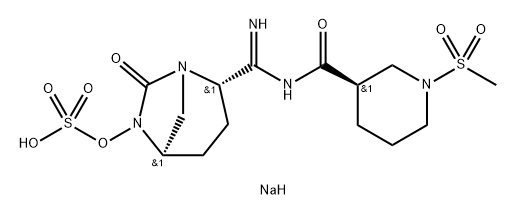 sodium (2S,5R)-2-(N-((R)-1-(methylsulfonyl)piperidine-3-carbonyl)carbamimidoyl)-7-oxo-1,6-diazabicyclo[3.2.1]octan-6-yl sulfate Structure