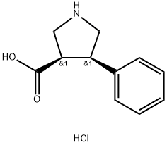 3-Pyrrolidinecarboxylic acid, 4-phenyl-, hydrochloride (1:1), (3R,4R)-rel- Structure