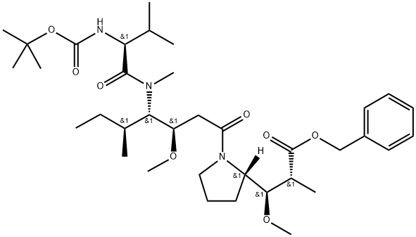 2-?Pyrrolidinepropanoic acid, 1-?[(3R,?4S,?5S)?-?4-?[[(2S)?-?2-?[[(1,?1-?dimethylethoxy)?carbonyl]?amino]?-?3-?methyl-?1-?oxobutyl]?methylamino]?-?3-?methoxy-?5-?methyl-?1-?oxoheptyl]?-?β-?methoxy-?α-?methyl-?, phenylmethyl ester, (αR,?βR,?2S)?- Structure