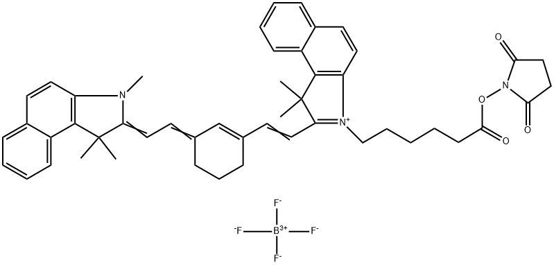 1H-Benz[e]indolium, 2-[2-[3-[2-(1,3-dihydro-1,1,3-trimethyl-2H-benz[e]indol-2-ylidene)ethylidene]-1-cyclohexen-1-yl]ethenyl]-3-[6-[(2,5-dioxo-1-pyrrolidinyl)oxy]-6-oxohexyl]-1,1-dimethyl-, tetrafluoroborate(1-) (1:1) Structure