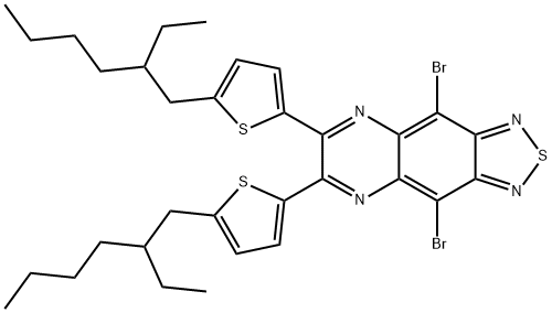 1,?2,?5]?Thiadiazolo[3,?4-?g]?quinoxaline, 4,?9-?dibromo-?6,?7-?bis[5-?(2-?ethylhexyl)?-?2-?thienyl]?- Structure