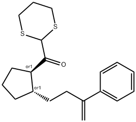 rel-1,3-Dithian-2-yl[(1R,2S)-2-(3-phenyl-3-buten-1-yl)cyclopentyl]methanone Structure