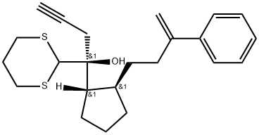 rel-(αR)-α-[(1R,2S)-2-(3-Phenyl-3-buten-1-yl)cyclopentyl]-α-2-propyn-1-yl-1,3-dithiane-2-methanol Structure