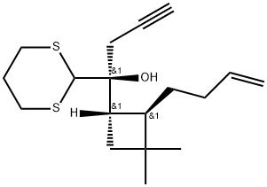 rel-(αR)-α-[(1R,2S)-2-(3-Buten-1-yl)-3,3-dimethylcyclobutyl]-α-2-propyn-1-yl-1,3-dithiane-2-methanol Structure