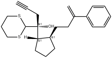 rel-(αS)-α-[(1R,2S)-2-(3-Phenyl-3-buten-1-yl)cyclopentyl]-α-2-propyn-1-yl-1,3-dithiane-2-methanol Structure