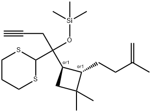 rel-2-[1-[(1R,2S)-3,3-Dimethyl-2-(3-methyl-3-buten-1-yl)cyclobutyl]-1-[(trimethylsilyl)oxy]-3-butyn-1-yl]-1,3-dithiane Structure