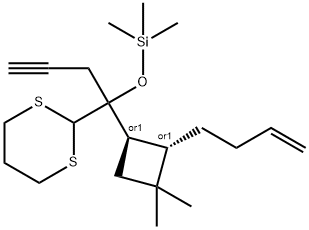 rel-2-[1-[(1R,2S)-2-(3-Buten-1-yl)-3,3-dimethylcyclobutyl]-1-[(trimethylsilyl)oxy]-3-butyn-1-yl]-1,3-dithiane Structure