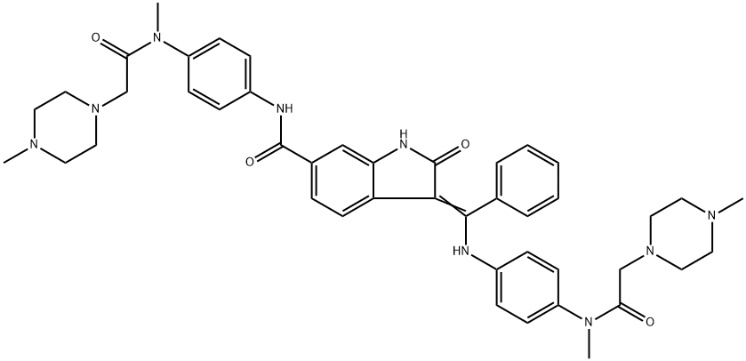 1H-Indole-6-carboxamide, 2,3-dihydro-N-[4-[methyl[2-(4-methyl-1-piperazinyl)acetyl]amino]phenyl]-3-[[[4-[methyl[2-(4-methyl-1-piperazinyl)acetyl]amino]phenyl]amino]phenylmethylene]-2-oxo- Structure