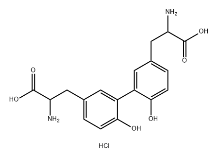 [1,1'-Biphenyl]-3,3'-dipropanoic acid, α3,α3'-diamino-6,6'-dihydroxy-, hydrochloride (1:2) Structure