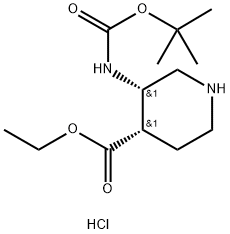 4-Piperidinecarboxylic acid, 3-[[(1,1-dimethylethoxy)carbonyl]amino]-, ethyl ester, hydrochloride (1:1), (3R,4R)-rel- Structure