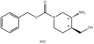 1-Piperidinecarboxylic acid, 3-amino-4-(hydroxymethyl)-, phenylmethyl ester, hydrochloride (1:1), (3R,4S)-rel- Structure