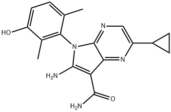 5H-Pyrrolo[2,3-b]pyrazine-7-carboxamide, 6-amino-2-cyclopropyl-5-(3-hydroxy-2,6-dimethylphenyl)-, (5S)- Structure