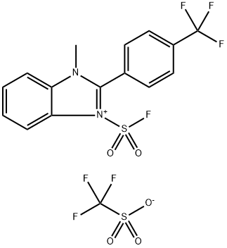 1H-Benzimidazolium, 3-(fluorosulfonyl)-1-methyl-2-[4-(trifluoromethyl)phenyl]-, 1,1,1-trifluoromethanesulfonate (1:1) Structure