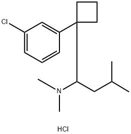 Cyclobutanemethanamine, 1-(3-chlorophenyl)-N,N-dimethyl-α-(2-methylpropyl)-, hydrochloride (1:1) Structure