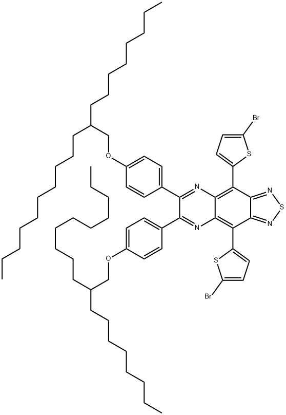 1,?2,?5]?Thiadiazolo[3,?4-?g]?quinoxaline, 4,?9-?bis(5-?bromo-?2-?thienyl)?-?6,?7-?bis[4-?[(2-?octyldodecyl)?oxy]?phenyl]?- Structure