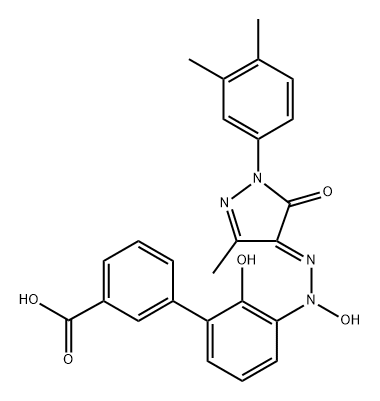 [1,1'-Biphenyl]-3-carboxylic acid, 3'-[[[1-(3,4-dimethylphenyl)-1,5-dihydro-3-methyl-5-oxo-4H-pyrazol-4-ylidene]amino]hydroxyamino]-2'-hydroxy- Structure