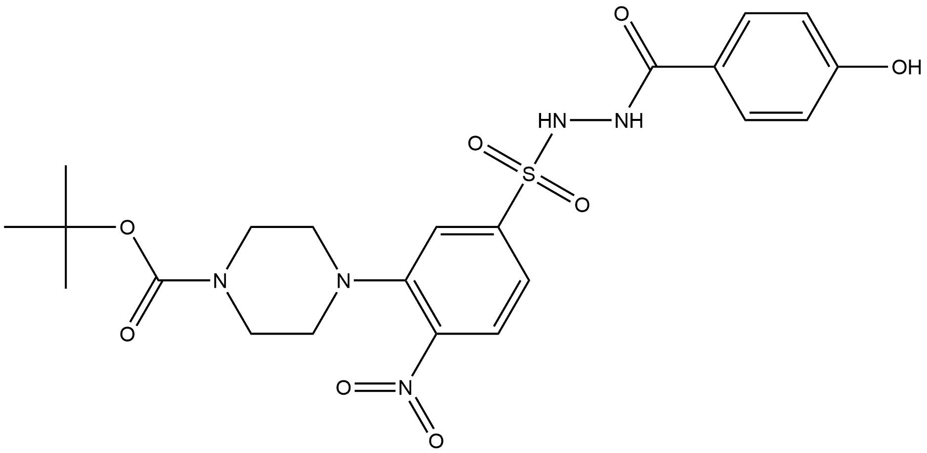 tert-butyl 4-(5-((2-(4-hydroxybenzoyl)hydrazinyl)sulfonyl)-2-nitrophenyl)piperazine-1-carboxylate Structure