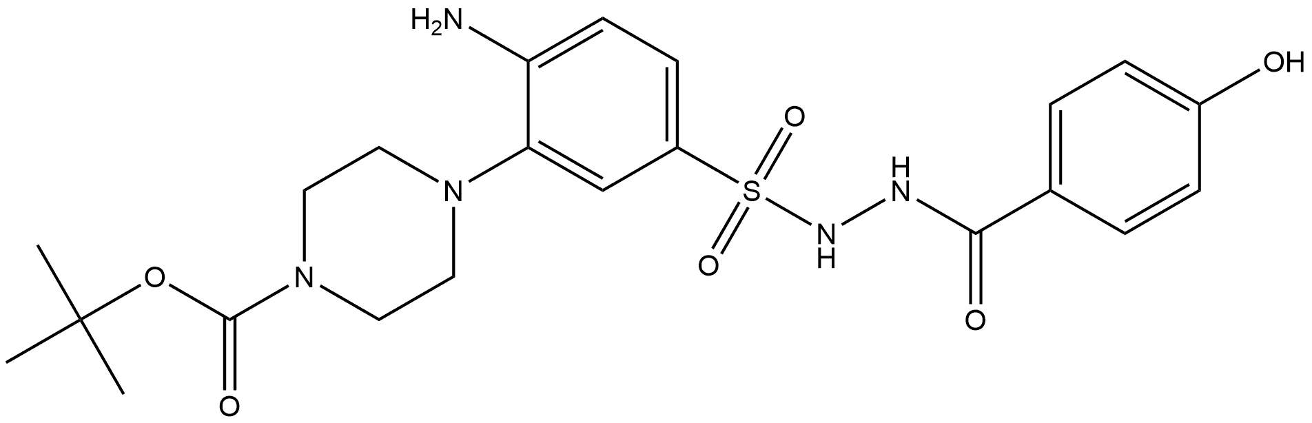 tert-butyl 4-(2-amino-5-((2-(4-hydroxybenzoyl)hydrazinyl)sulfonyl)phenyl) piperazine-1-carboxylate Structure