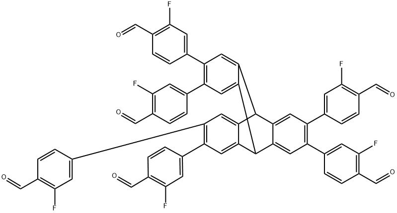 4,4',4'',4''',4'''',4'''''-(9,10-dihydro-9,10-[1,2]benzenoanthracene-2,3,6,7,14,15-hexayl)hexakis(2-fluorobenzaldehyde) Structure