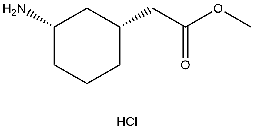 Cyclohexaneacetic acid, 3-amino-, methyl ester, hydrochloride (1:1), (1R,3S)- Structure