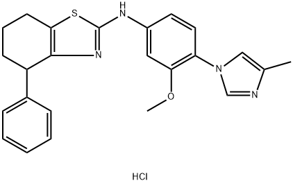 2-Benzothiazolamine, 4,5,6,7-tetrahydro-N-[3-methoxy-4-(4-methyl-1H-imidazol-1-yl)phenyl]-4-phenyl-, hydrochloride (1:1) Structure