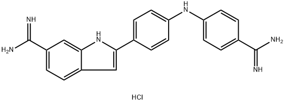 1H-Indole-6-carboximidamide, 2-[4-[[4-(aminoiminomethyl)phenyl]amino]phenyl]-, hydrochloride (1:1) 구조식 이미지