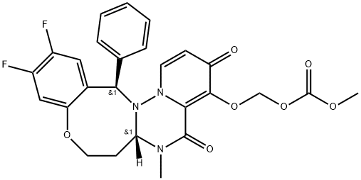 Carbonic acid, [[(6aS,14R)-11,12-difluoro-3,5,6,6a,7,8-hexahydro-6-methyl-3,5-dioxo-14-phenyl-14H-pyrido[1',2':1,6][1,2,4]triazino[3,2-d][1,5]benzoxazocin-4-yl]oxy]methyl methyl ester Structure