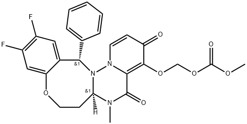 Carbonic acid, [[(6aR,14S)-11,12-difluoro-3,5,6,6a,7,8-hexahydro-6-methyl-3,5-dioxo-14-phenyl-14H-pyrido[1',2':1,6][1,2,4]triazino[3,2-d][1,5]benzoxazocin-4-yl]oxy]methyl methyl ester Structure