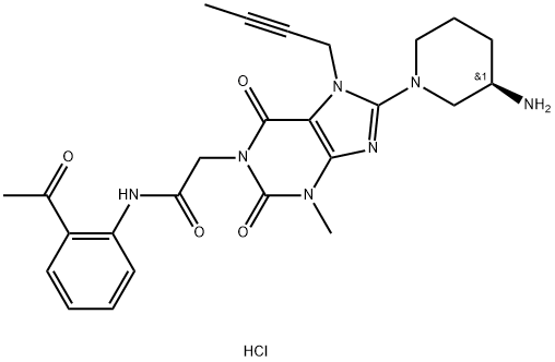 1H-Purine-1-acetamide, N-(2-acetylphenyl)-8-[(3R)-3-amino-1-piperidinyl]-7-(2-butyn-1-yl)-2,3,6,7-tetrahydro-3-methyl-2,6-dioxo-, hydrochloride (1:1) Structure