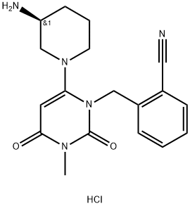 Benzonitrile, 2-[[6-[(3S)-3-amino-1-piperidinyl]-3,4-dihydro-3-methyl-2,4-dioxo-1(2H)-pyrimidinyl]methyl]-, hydrochloride (1:1) Structure