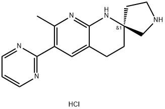 Spiro[1,8-naphthyridine-2(1H),3'-pyrrolidine], 3,4-dihydro-7-methyl-6-(2-pyrimidinyl)-, hydrochloride (1:2), (2S)- Structure