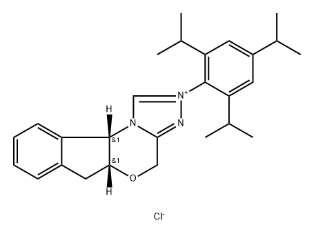 4H,6H-Indeno[2,1-b][1,2,4]triazolo[4,3-d][1,4]oxazinium, 5a,10b-dihydro-2-[2,4,6-tris(1-methylethyl)phenyl]-, chloride (1:1), (5aR,10bS)- Structure