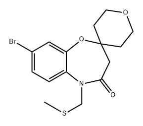 8-bromo-2',3',5',6'-tetrahydro-5-[(methylthio)methyl]-spiro[1,5-benzoxazepine-2(3H),4'-[4H]pyran]-4(5H)-one Structure