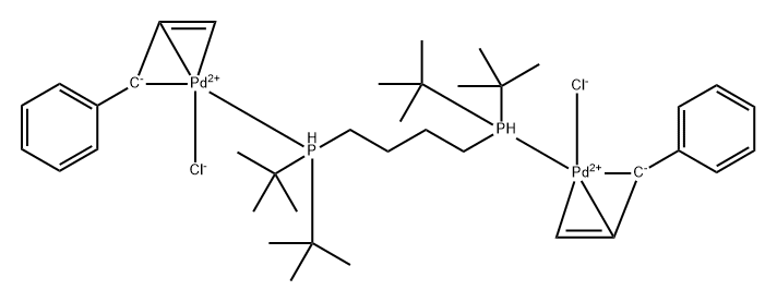 Palladium, [μ-[1,1'-(1,4-butanediyl)bis[1,1-bis(1,1-dimethylethyl)phosphine-κP]]]dichlorobis[(1,2,3-η)-1-phenyl-2-propen-1-yl]di- 구조식 이미지