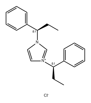 1H-Imidazolium, 1,3-bis[(1R)-1-phenylpropyl]-, chloride (1:1) 구조식 이미지