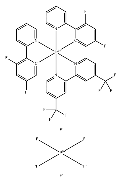 Iridium(1+), [4,4'-bis(trifluoromethyl)-2,2'-bipyridine-κN1,κN1']bis[3,5-difluoro-2-(2-pyridinyl-κN)phenyl-κC]-, (OC-6-33)-, hexafluorophosphate(1-) (1:1) Structure