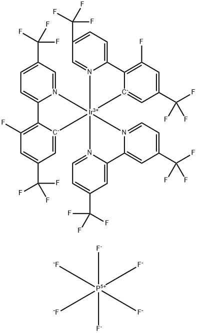 Iridium(1+), [4,4'-bis(trifluoromethyl)-2,2'-bipyridine-κN1,κN1']bis[3-fluoro-5-(trifluoromethyl)-2-[5-(trifluoromethyl)-2-pyridinyl-κN]phenyl-κC]-, (OC-6-33)-, hexafluorophosphate(1-) (1:1) Structure