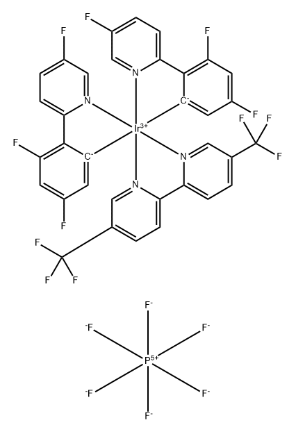 Iridium(1+), [5,5'-bis(trifluoromethyl)-2,2'-bipyridine-κN1,κN1']bis[3,5-difluoro-2-(5-fluoro-2-pyridinyl-κN)phenyl-κC]-, (OC-6-33)-, hexafluorophosphate(1-) (1:1) Structure