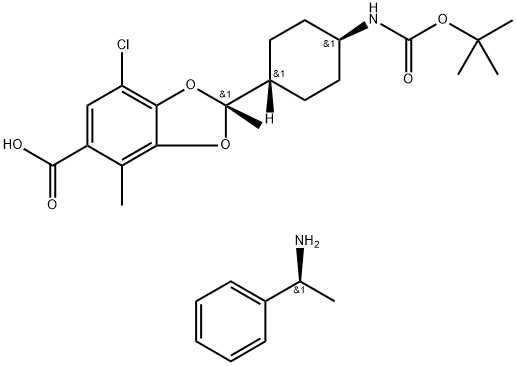 1,3-Benzodioxole-5-carboxylic acid, 7-chloro-2-[trans-4-[[(1,1-dimethylethoxy)carbonyl]amino]cyclohexyl]-2,4-dimethyl-, (2R)-, compd. with (αS)-α-methylbenzenemethanamine (1:1) Structure