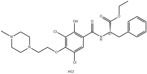 (S)-Ethyl 2-(3,5-dichloro-2-hydroxy-4-(2-(4-methylpiperazin-1-yl)ethoxy)benzamido)-3-phenylpropanoate hydrochloride 구조식 이미지