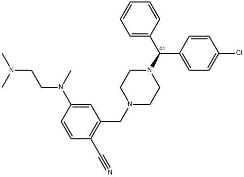 Benzonitrile, 2-[[4-[(S)-(4-chlorophenyl)phenylmethyl]-1-piperazinyl]methyl]-4-[[2-(dimethylamino)ethyl]methylamino]- Structure